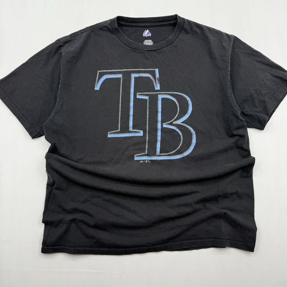 Mens Majestic Tampa Bay Rays MLB Black Large Baseball T-Shirt